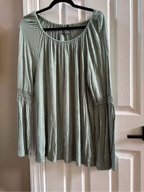 NY Collection Sage Green Long-Sleeve Peasant Tunic XL